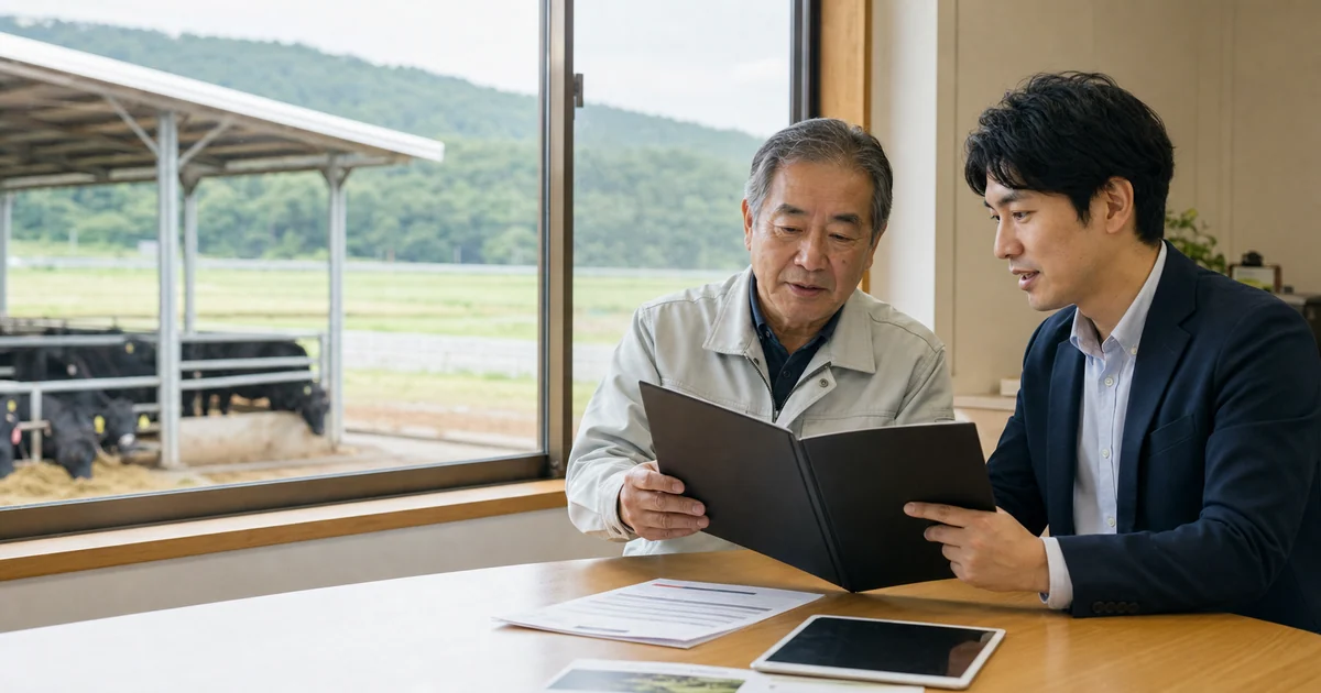 畜産M&A 売却を相談する牧場経営者のイメージ